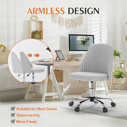 Modern Fabric Armless Adjustable Swivel Office Desk Chairs with Wheels