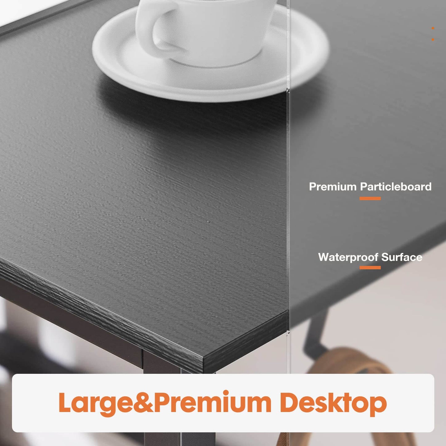 Modern Simple Style Home Office Writing Desk with 2-Tier Drawers Storage Shelf Headphone Hook