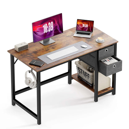 Modern Simple Style Home Office Writing Desk with 2-Tier Drawers Storage Shelf Headphone Hook