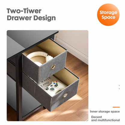 Modern Simple Style Home Office Writing Desk with 2-Tier Drawers Storage Shelf Headphone Hook