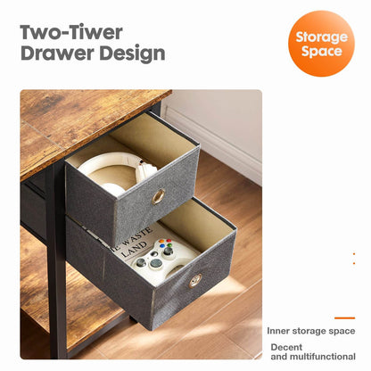 Modern Simple Style Home Office Writing Desk with 2-Tier Drawers Storage Shelf Headphone Hook