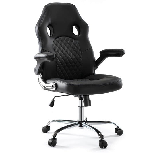 PU Leather Executive Ergonomic Mid Back Computer Chair with Flip-up Armrests