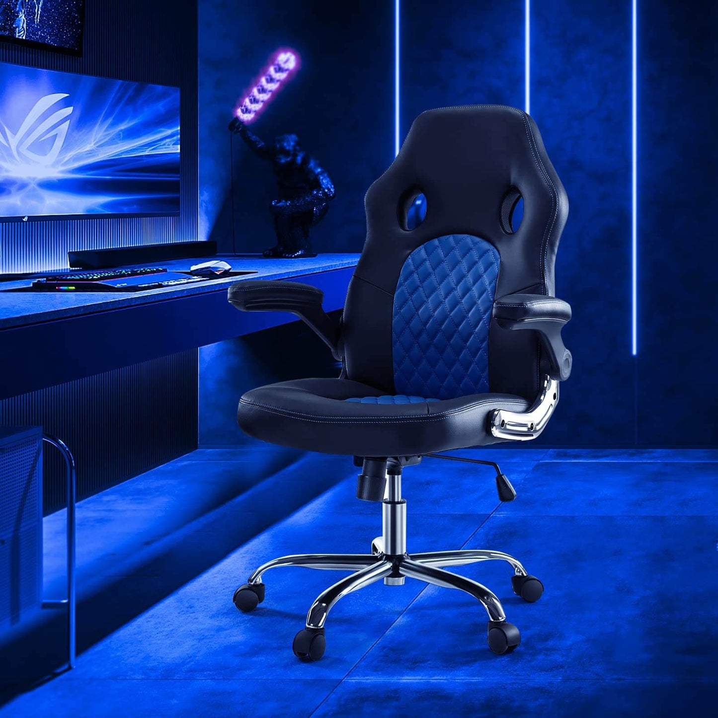 PU Leather Executive Ergonomic Mid Back Computer Chair with Flip-up Armrests