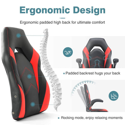 PU Leather Ergonomic Gaming Chair with Flip-up Armrests and Lumbar Support