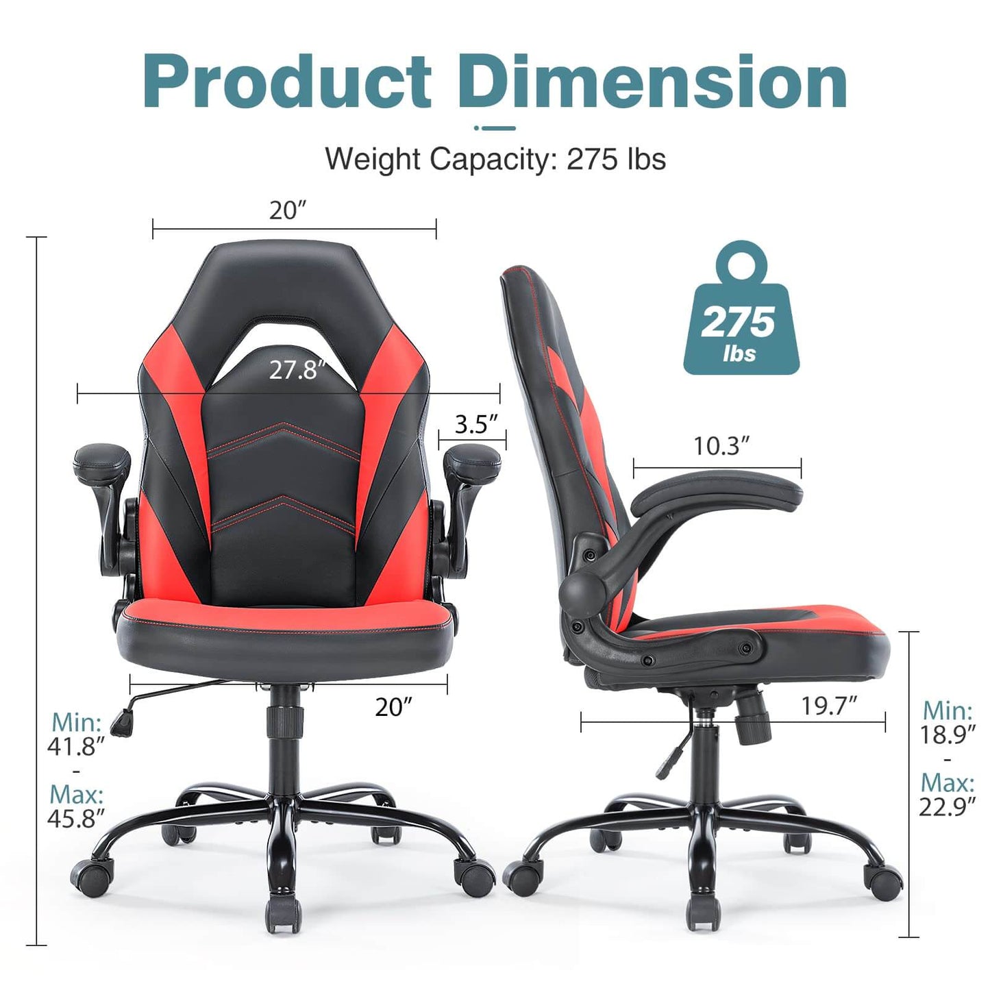 PU Leather Ergonomic Gaming Chair with Flip-up Armrests and Lumbar Support