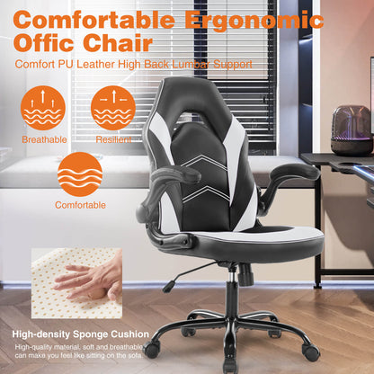 PU Leather Ergonomic Gaming Chair with Flip-up Armrests and Lumbar Support