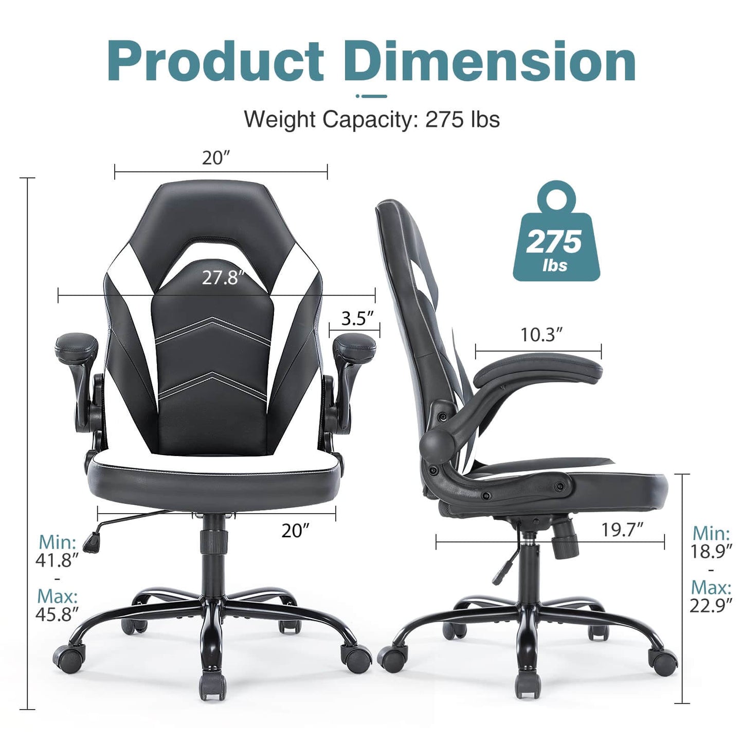 PU Leather Ergonomic Gaming Chair with Flip-up Armrests and Lumbar Support