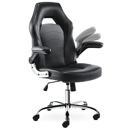 PU Leather Ergonomic Gaming Chair with Flip-up Armrests and Lumbar Support