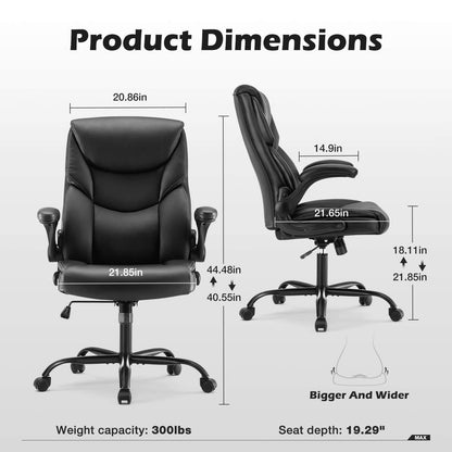 PU Leather Office Chair with Adjustable Flip-up Armrest,Lumbar Support, Strong Metal Base