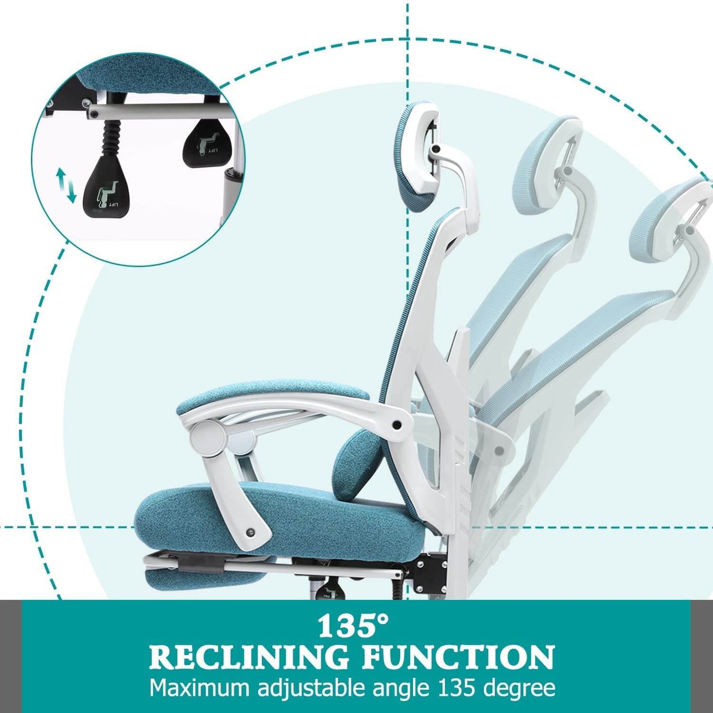 Retractable Footrest Ergonomic Swivel Office Chair with Lumbar Support Pillow and Padded Armrests