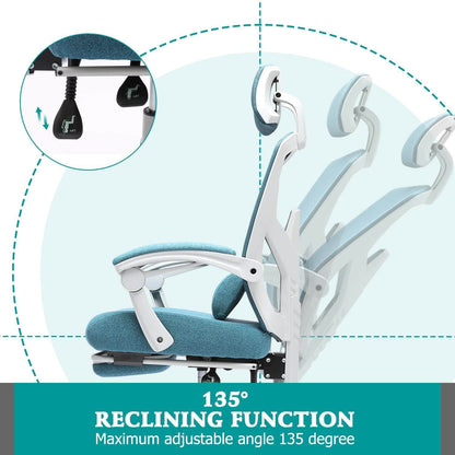 Retractable Footrest Ergonomic Swivel Office Chair with Lumbar Support Pillow and Padded Armrests