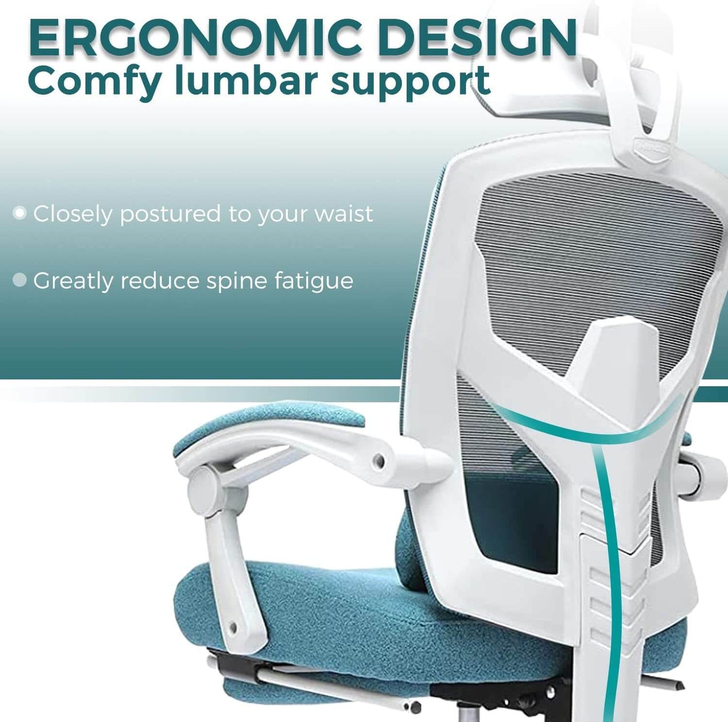 Retractable Footrest Ergonomic Swivel Office Chair with Lumbar Support Pillow and Padded Armrests