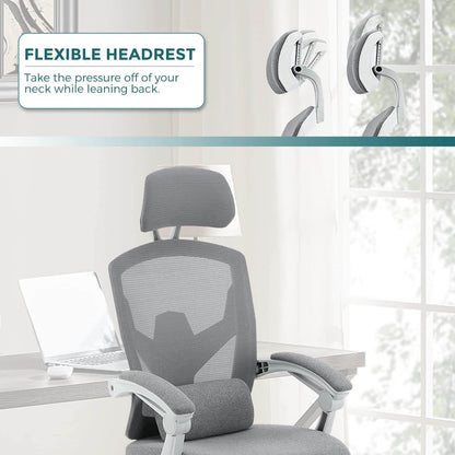 Retractable Footrest Ergonomic Swivel Office Chair with Lumbar Support Pillow and Padded Armrests