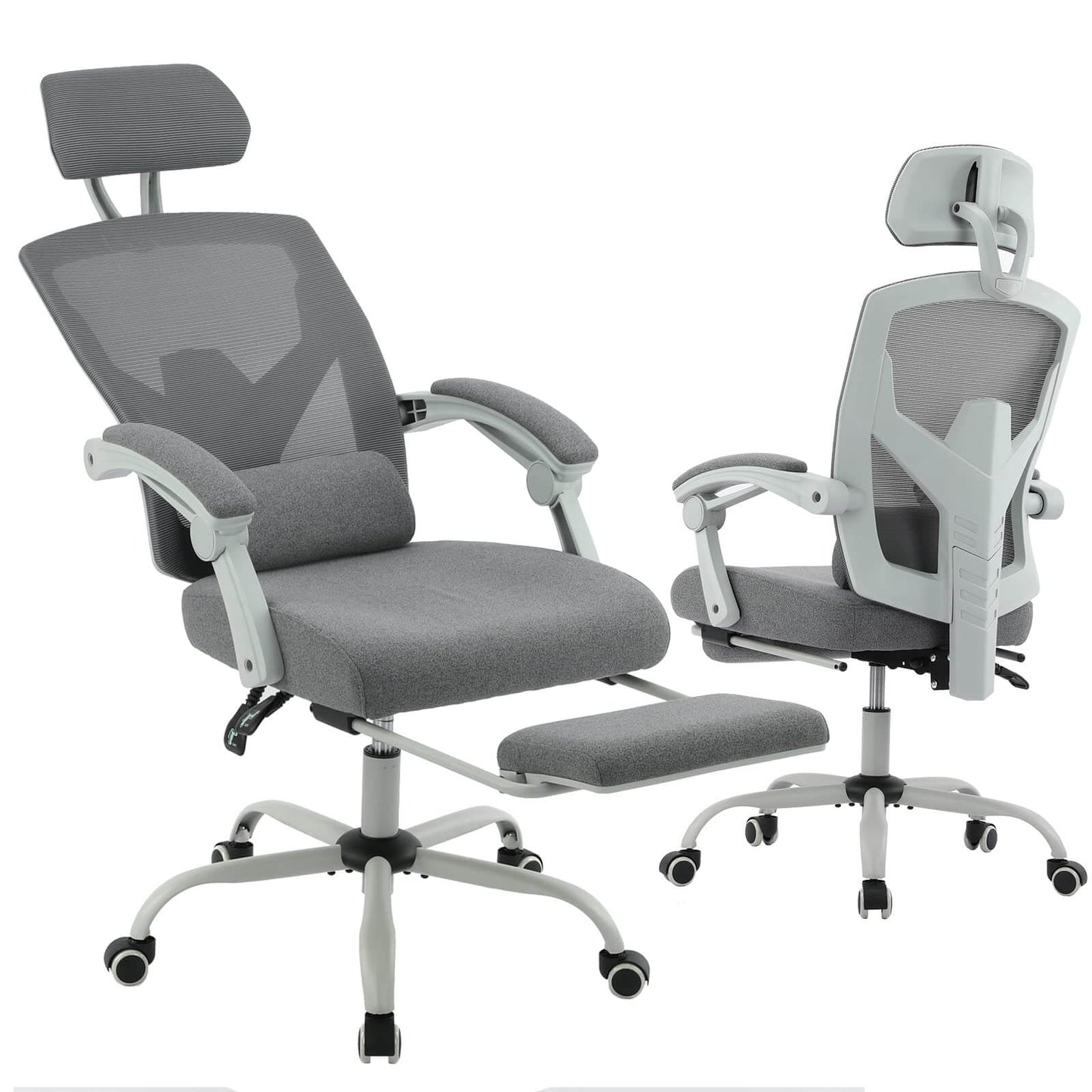 Retractable Footrest Ergonomic Swivel Office Chair with Lumbar Support Pillow and Padded Armrests