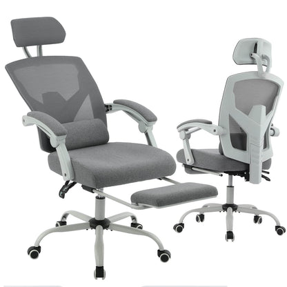 Retractable Footrest Ergonomic Swivel Office Chair with Lumbar Support Pillow and Padded Armrests