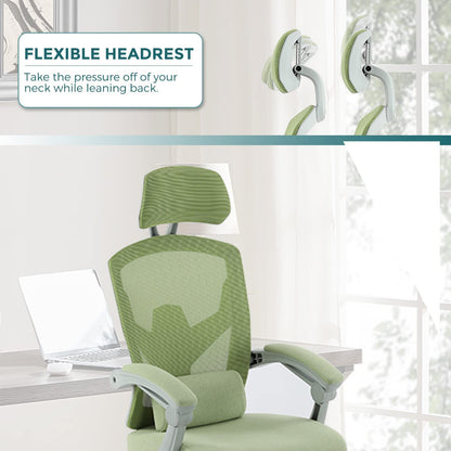 Retractable Footrest Ergonomic Swivel Office Chair with Lumbar Support Pillow and Padded Armrests