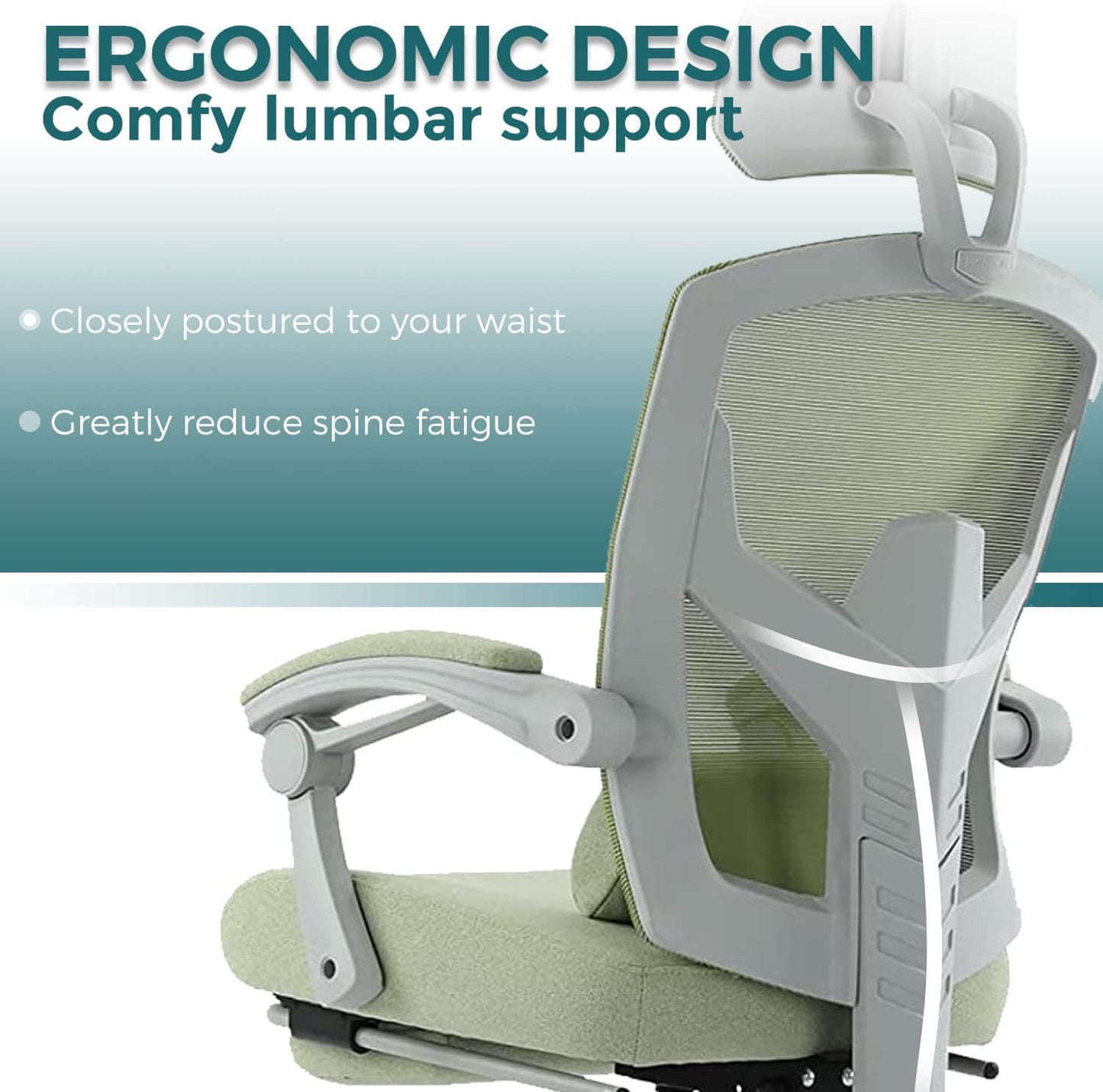 Retractable Footrest Ergonomic Swivel Office Chair with Lumbar Support Pillow and Padded Armrests