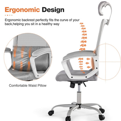 High Back Ergonomic Swivel Office Chair with Adjustable Headrest and Lumbar Support